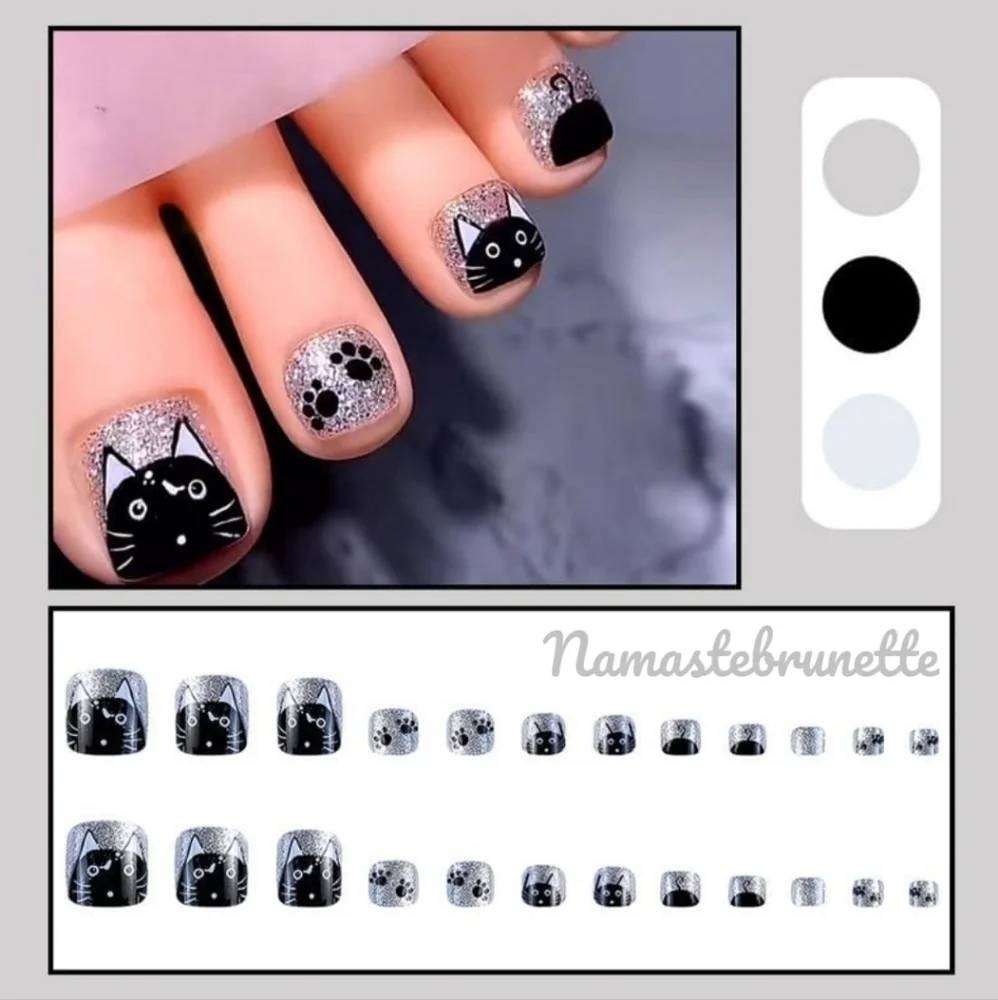 2/$16 Cat Glitter Press On Toenails